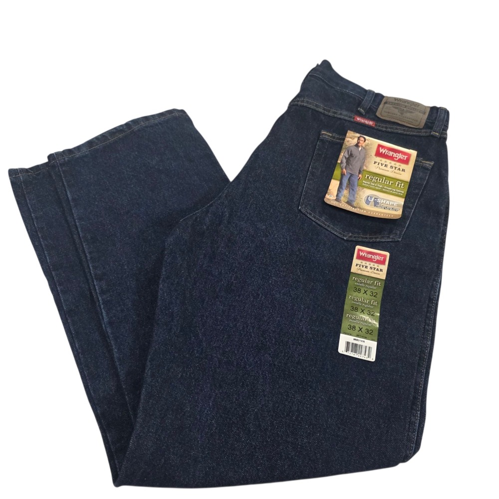 Wrangler Five Star Straight Jeans Mens Blue 38X32 Denim Regular Fit U Shape